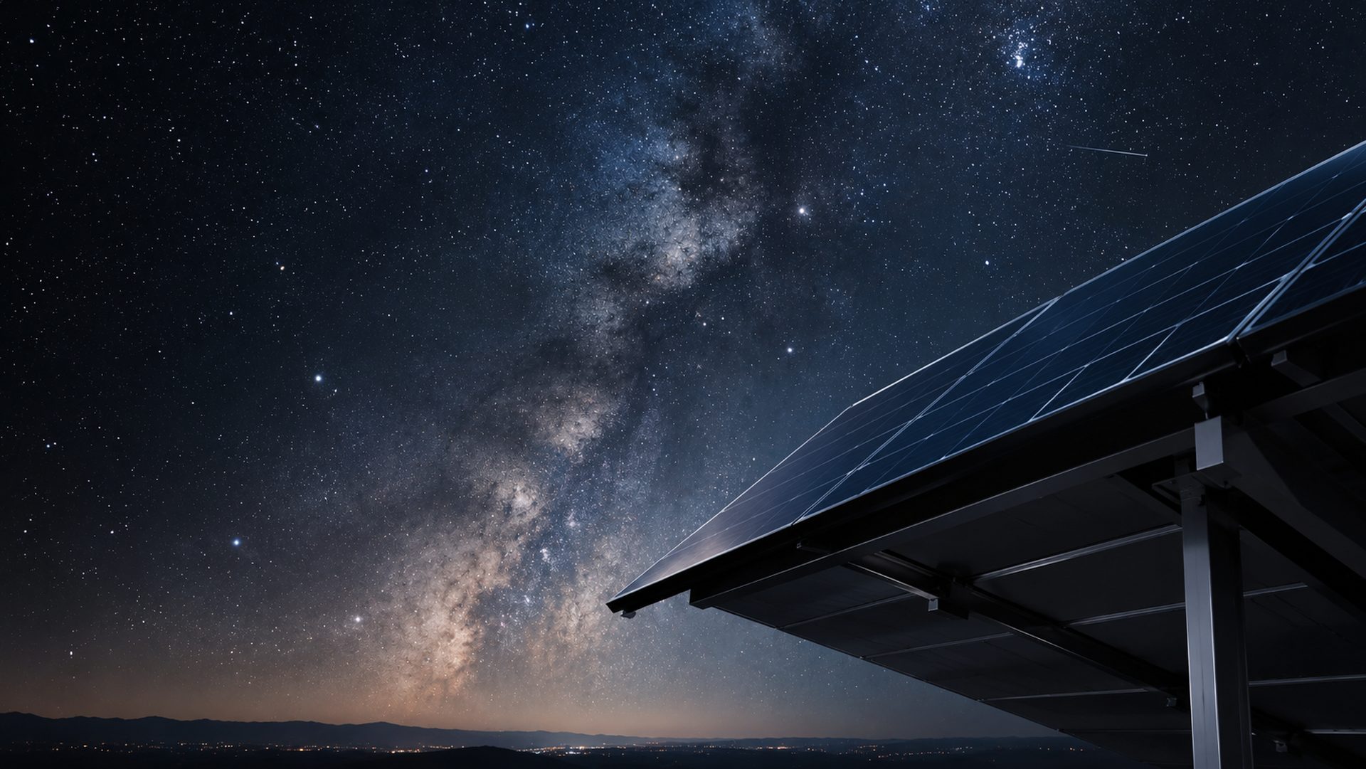 Panel solar bajo un cielo estrellado