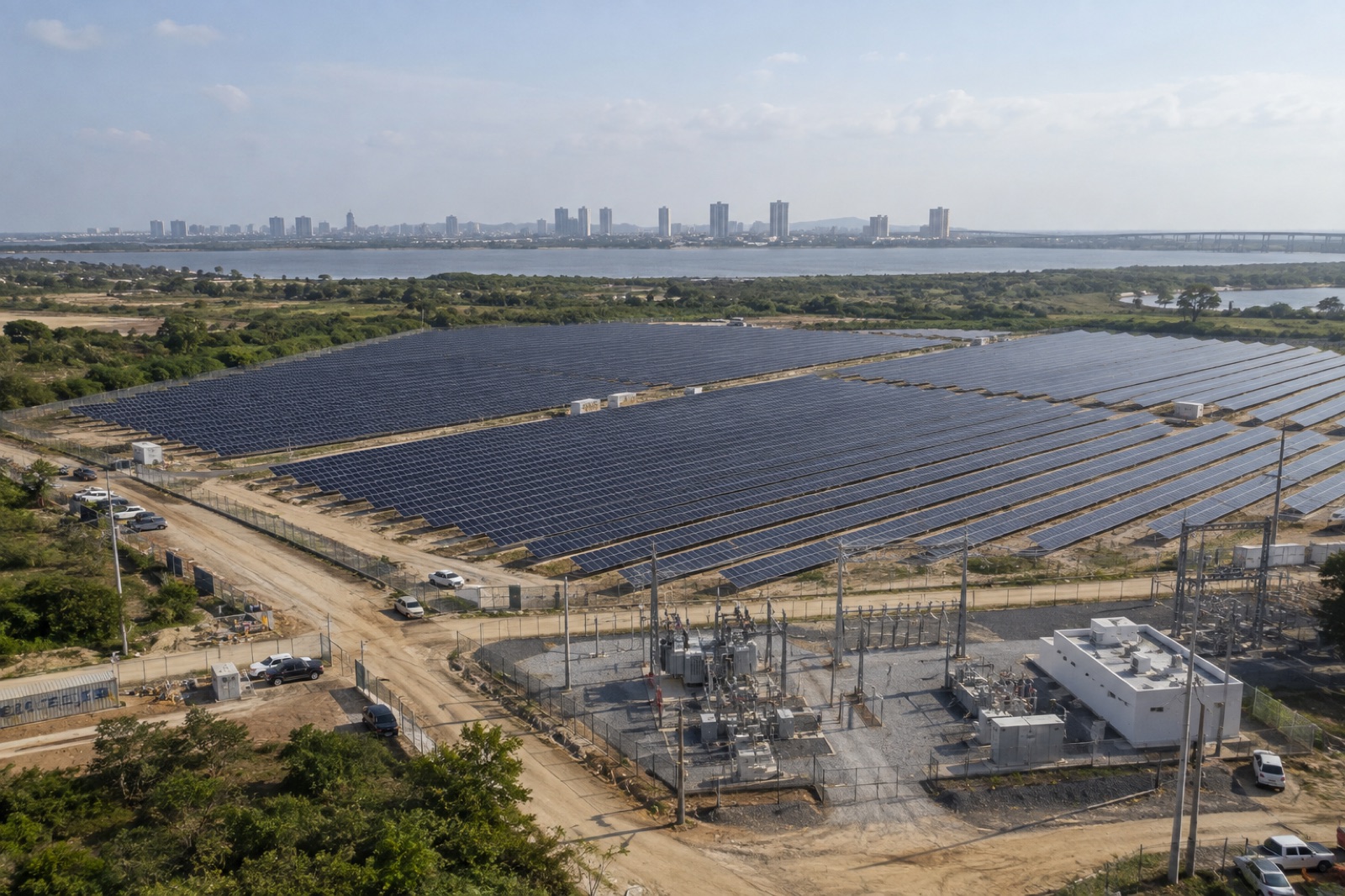 Parque solar conectado a subestación